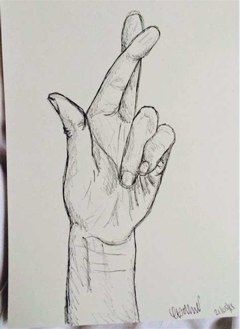 Fingers Crossed Sketch With Biro Art And Drawing Crossed Fingers