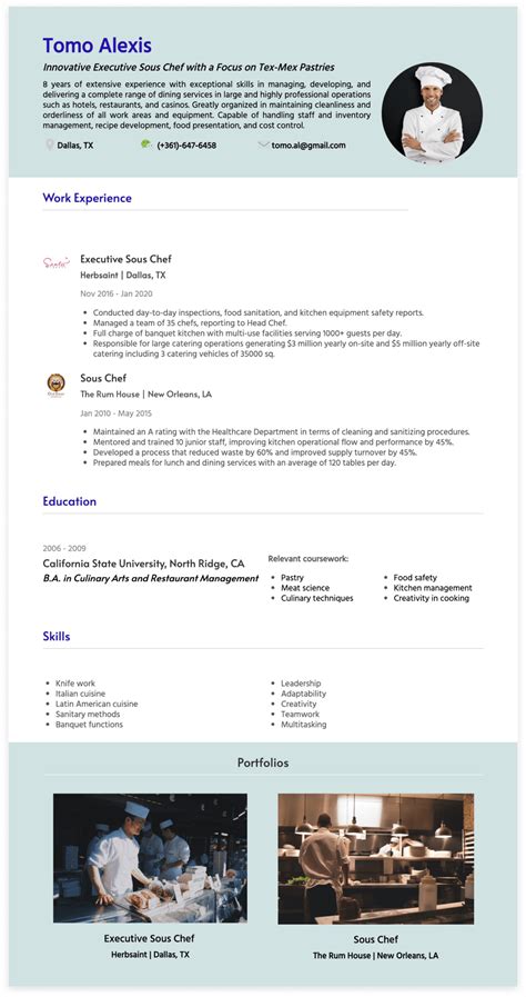 Sous Chef Resume Templates Examples And Essential Skills Cakeresume