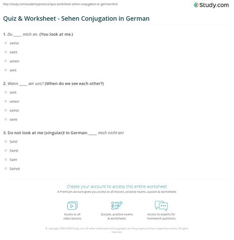 Quiz And Worksheet Sehen Conjugation In German