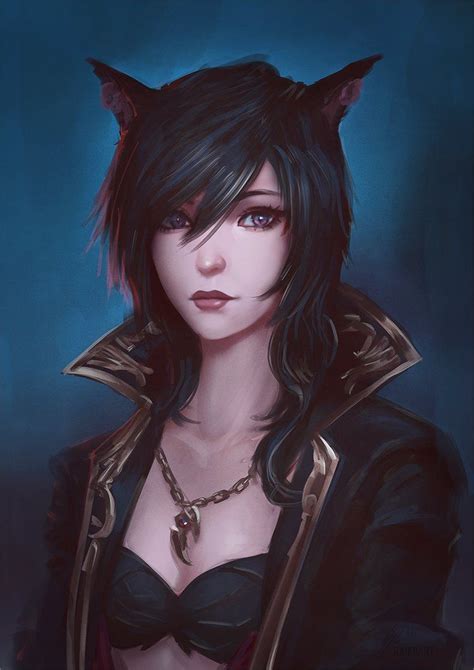 Commission Miqote Portrait By Raikoart On Deviantart Cat Girl