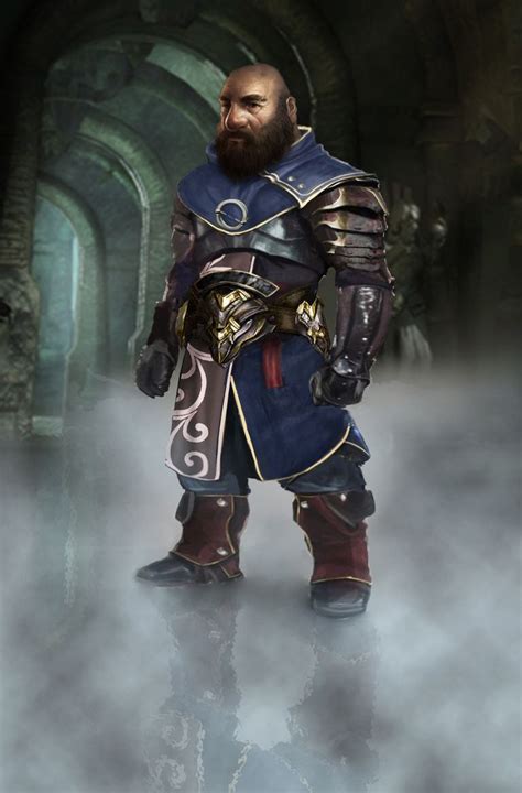 A Man With A Beard Wearing Armor And Standing In Front Of A Fog Covered