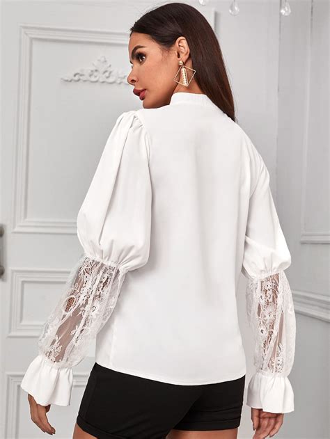 Contrast Lace Flounce Sleeve B Types Of Sleeves Blouse Designs