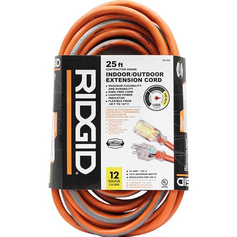 Ridgid 25 Ft 123 Outdoor Extension Cord 657 123025rl6a 520840