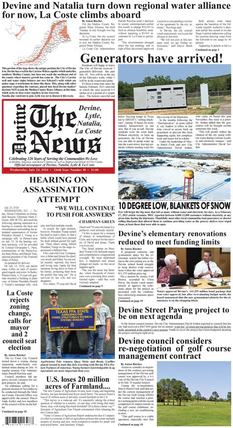 The Devine News – Celebrating 126 Years of Serving the communities of