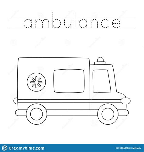 Tracing Letters With Cartoon Ambulance Car Writing Practice Stock