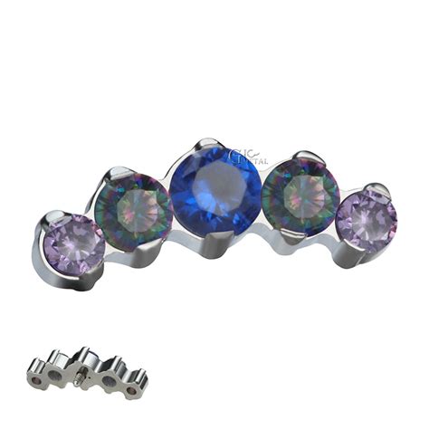 Titanium Internally Threaded Curved Cluster Prong Set Cubic Zircon End
