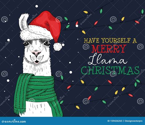 Merry Llama Christmas Greeting Festive Card Stock Vector Illustration Of Cool Festive 159426265