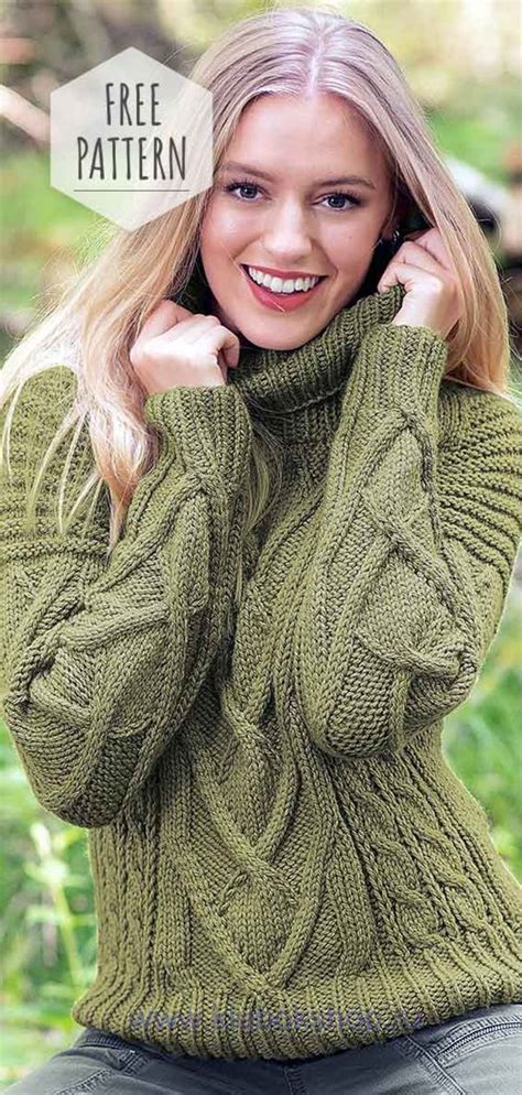 Turtleneck Sweater Free Pattern In Cable Knit Sweater Pattern Easy Sweater Knitting