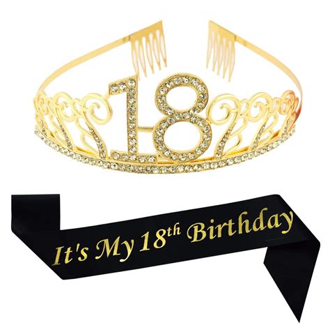 Buy 18th Birthday Gold Tiara And Sash Glitter Satin Sash And Crystal