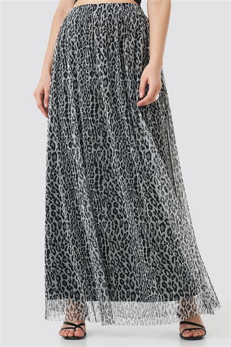 Leopard Print Mesh Maxi Skirt Sort Na