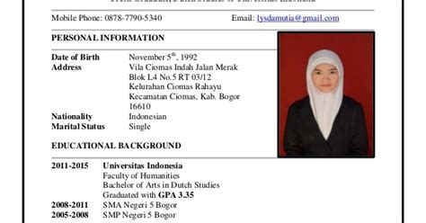 Contoh Cv Bidan Bahasa Indonesia / Get 31+ 42+ Download Template Cv Doc
