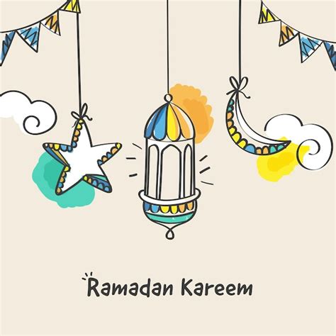 Premium Vector Ramadan Kareem Concept With Doodle Star Crescent Moon