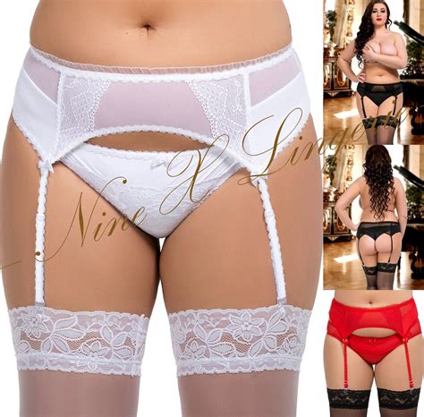Nine X Sexy Plus Size Lingerie S 8xl 8 28 Sheer Mesh And Lace Garter Belt Ebay