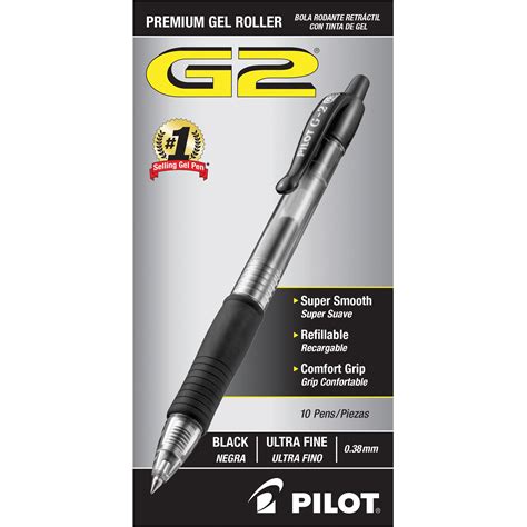 Pilot G2 Premium Gel Ink Pens Ultra Fine Point 038 Mm Black 10