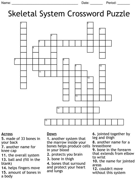 Printable Skeletal System Crossword Puzzle Free Crossword Puzzles