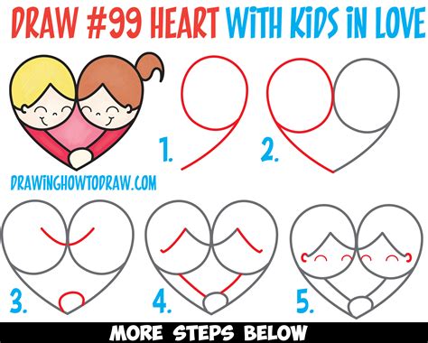 How To Draw Cartoon Kids Hugging To Form A Heart From 99 Shape Easy