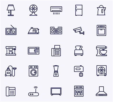 家电设备矢量线性图标 Home Appliances Icons 设计小咖