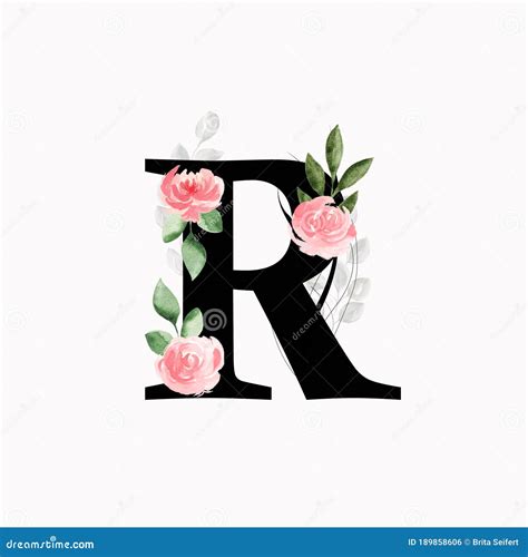 Floral Monogram Letter R Decorated With Pink Roses And Leaves