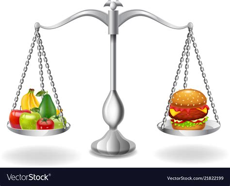 Cartoon Fruits And Hamburger Balance On The Scale Vector Image