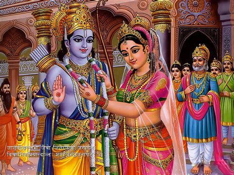 Hd Wallpaper Lord Ram And Sita Marriage Radha And Kishna Illustration