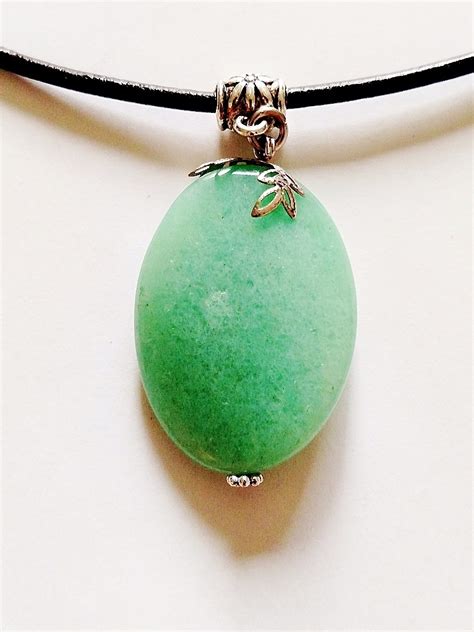 Mineral Green Jade Genuine Stone Bent Oval Pendant Necklace