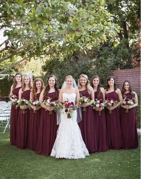 Classic Burgundy October Wedding Color Inspirations Bridesmaids Dress