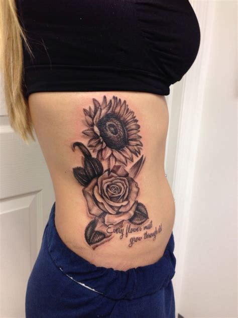 The sailors popularized it by getting it done on their self. Rose and sunflower black and gray female rib piece tattoo ...