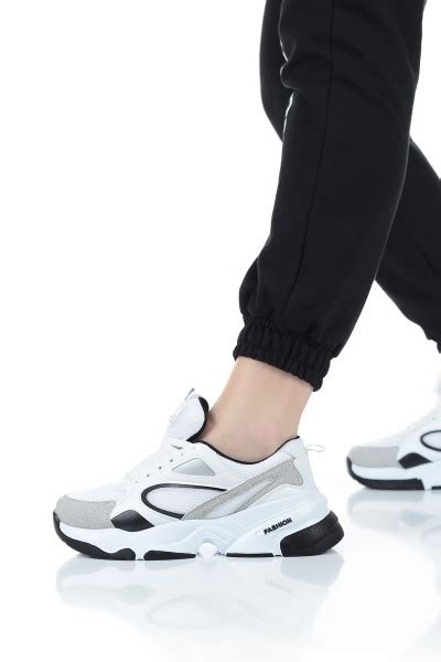 Beyaz Siyah File Detay Bağcıklı Spor Ayakkabı 149357 ModamızBir