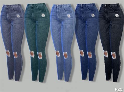 The Sims Resource Skinny Stretch Stripes Ripped Knee Denim Jeans Zaan