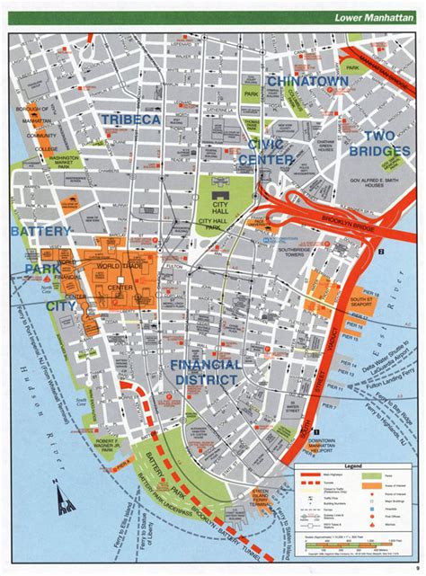 Large Detailed Road Map Of Lower Manhattan Nyc Maps Of