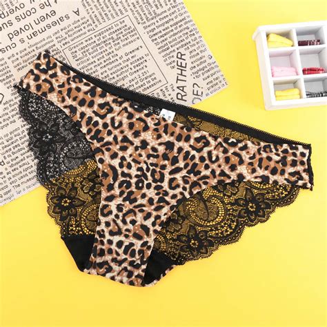 Sexy Leopard Mesh Transparent Lace Panties Low Waist Underwear Lace Floral Hollow Out Panties