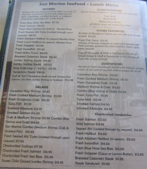 Menu At San Marino Seafood Restaurant San Marino