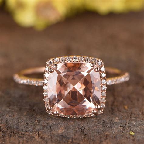3ct Morganite Engagement Ring Rose Gold Bridal Ring Diamond Wedding