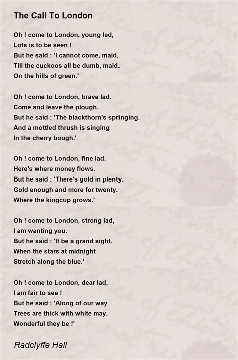 The Call To London The Call To London Poem By Radclyffe Hall