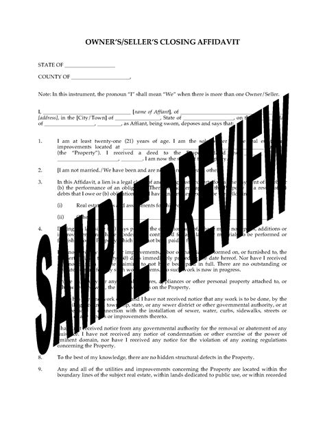 Usa Sellers Closing Affidavit Legal Forms And Business Templates