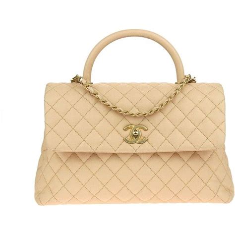 Pre Owned Chanel Beige Caviar Coco Handle Medium Flap Bag 195750 Rub