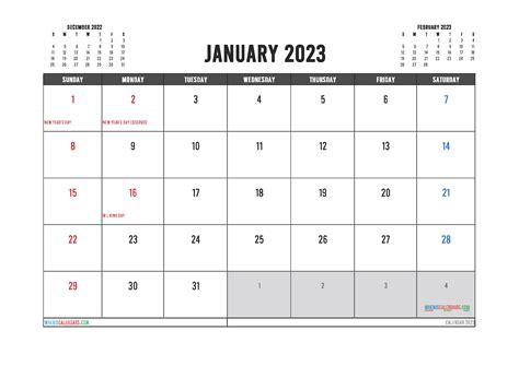 Free Printable January 2023 Calendars Pdf And Image