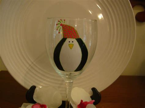 Penguin Wine Glass Hand Painted Wine Glass Personalized Etsy Penguin Wine Glass Hand