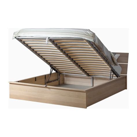 Hjhomeheart struttura letto matrimoniale letti struttura di ferro battuto piattaforma in ferro robusta struttura: HERDLA Struttura letto con contenitore - bianco/effetto rovere con mordente, 160x200 cm - IKEA