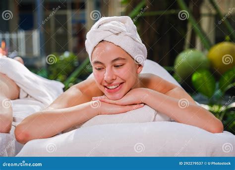 Caucasian White Woman Relaxing In Spa Centre Stock Image Image Of
