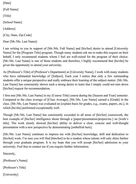 Letter Of Recommendation Examples For Graduate School