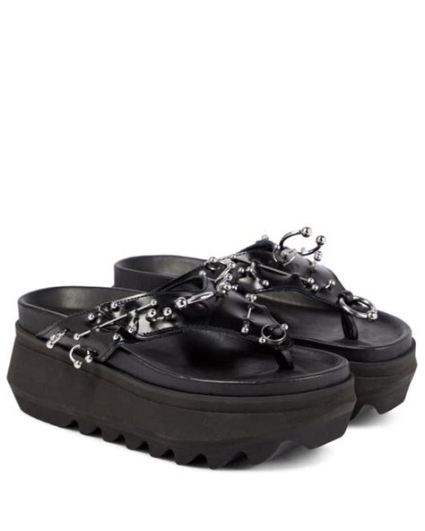 Sacai Pierced Leather Platform Thong Sandals In Black Lyst