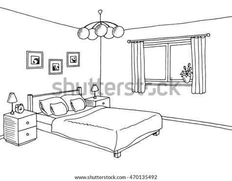 Bedroom Black White Graphic Art Interior Stock Vector Royalty Free