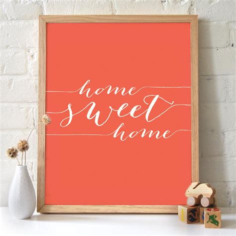 12x16 Home Sweet Home Script Typography Print Coral Pink 164 2000