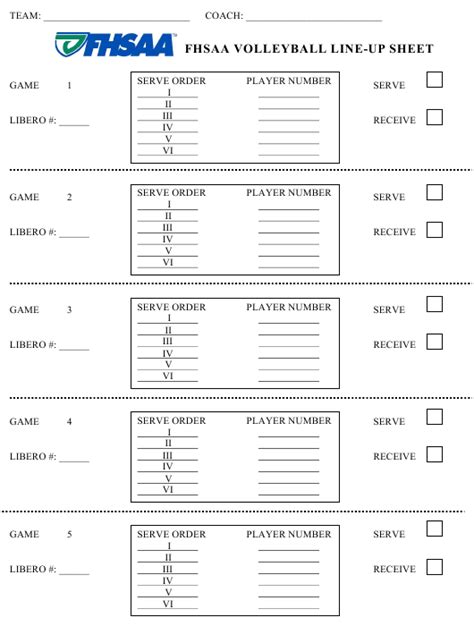 Fhsaa Volleyball Line Up Sheet Download Printable Pdf