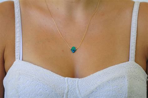 Hamsa Necklace Blue Opal Hamsa Gold Filled Necklace Small Etsy