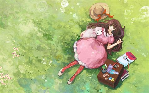 Anime Girl On Grass 1920x1200 Wallpaper