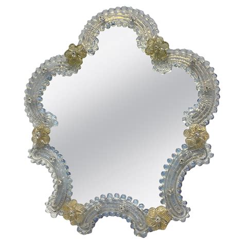 Glamorous Mirror Encircled With Murano Glass Flowers At 1stdibs
