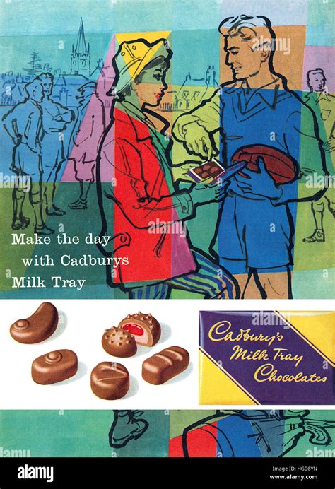 1959 British Advertisement For Cadburys Milk Tray Chocolates Stock