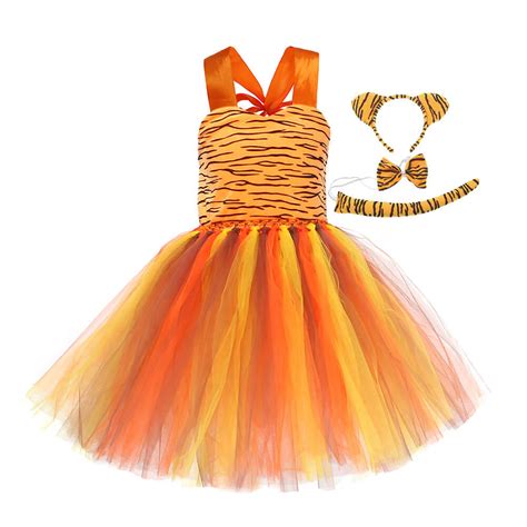 Little Girls Tiger Dress Kids Halloween Party School Cosplay Costume
